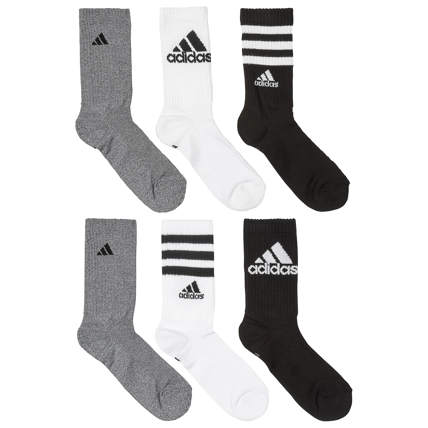 Adidas Youth Cushioned Mixed Crew Socks - 6-Pack 3 Adidas Youth Cushioned Mixed Crew Socks - 6-Pack